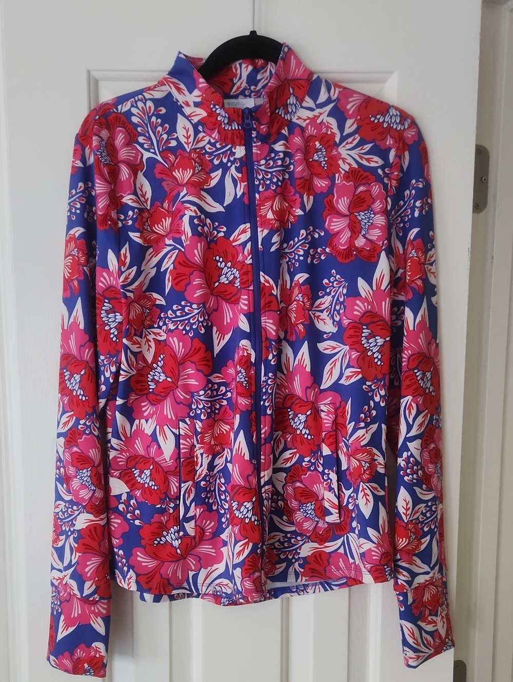 Sigrid Olsen Floral Zip-Front Jacket in Blue, Pink & Red